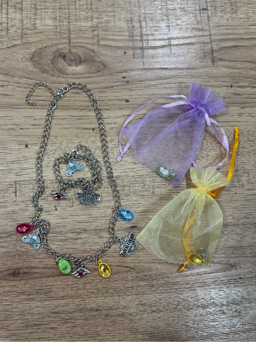 Disney Kids Multi-Color Charm Necklace with Organza Pouches